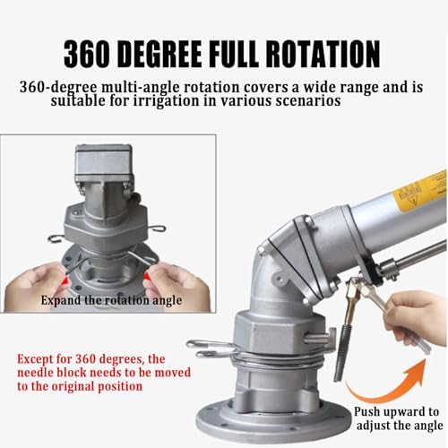 360° Fully Rotating Sprinkler with Adjustable Spray Gun Heavy Duty Zinc Alloy Nozzle Id-EAL for Farms Orchards Pasture Watering 20-50m² Coverage Area,50 - Image 2