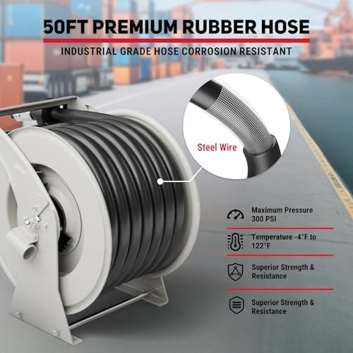 Diesel Fuel Hose Reel 1" x 50', Retractable with Nozzle - Image 4