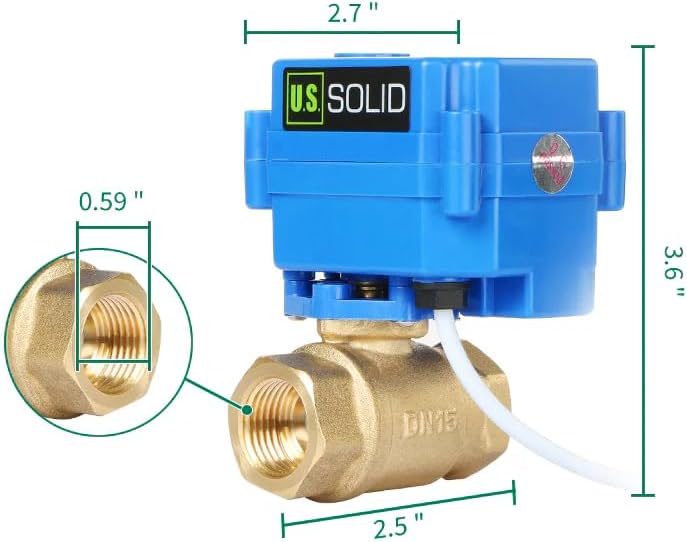 U.S. Solid Motorized Ball Valve- 1/2" Brass Ball Valve with Full Port, 9-24V AC/DC and 2 Wire Auto Return Setup, Normally Open - Image 3