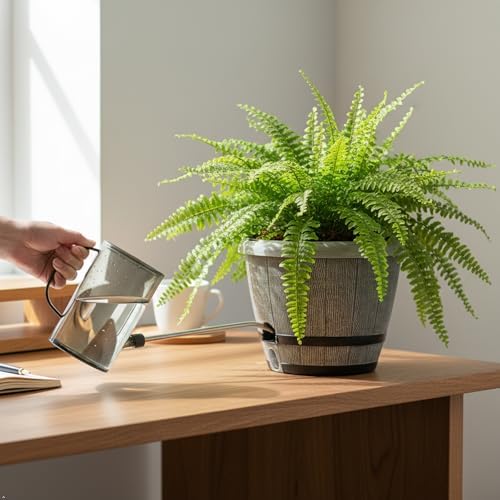 Sun-E 10" Self-Watering Whiskey Barrel Planter 3 Pack for Indoor Outdoor - Image 2