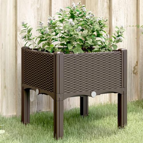 Raised Garden Planter Box with Legs 15.7" Rattan Look Brown - Image 2