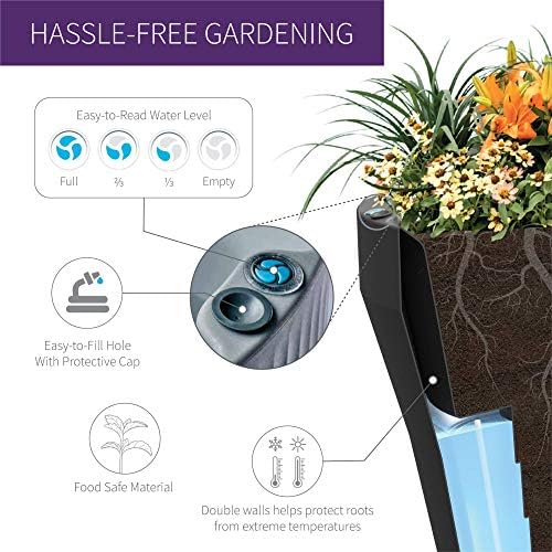 Crescent Garden TruDrop Rim Modern Self Watering Planter with Water Level Indicator, Indoor/Outdoor Weather-Safe Round Plant Pot, Grow Healthy Plants & Flowers - 18" W (Caviar Black) - Image 6