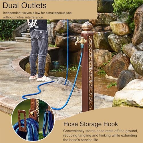 Outdoor Vertical Garden Water Column, Hose Stand with Faucet, Antique Decorative Fountain for Yard Hydrant, Irrigation and Washing (110cm x 17cm) - Image 5