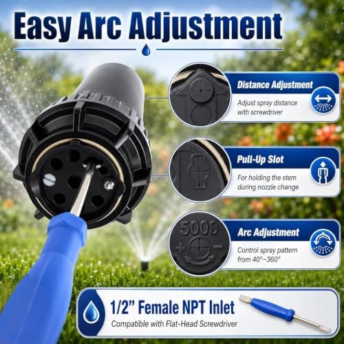 5000 Series Replacement Rotor Sprinkler Heads Compatible with Rain Bird 5004 PC – 4" Pop-Up Gear-Driven Lawn Sprinkler Heads, Adjustable 40°–360°, 25–50 ft Radius, 3/4" NPT Inlet Yard Irrigation (4) - Image 5