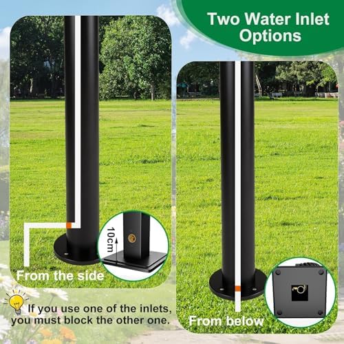 Stainless Steel 60/95cm Water Dispenser Column, Round with Water Tap and Hose Connector Free-Standing Garden Tap Outdoor Spigot, Vertical Water Hydrant(Black,95cm/37.4in,Style 1) - Image 4