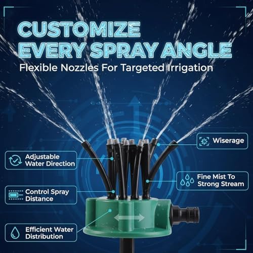 360°Coverage Precision Garden Irrigation Sprinkler, Adjustable Water Saving System Heavy Duty Spike Base, multidirectional lawn sprinkler Stable Rotating Water with Wide Coverage for Yard (3 PCS) - Image 2