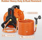 SPECILITE Portable Garden Hose Reel with 75ft Rubber Water Pipe+6.5ft, Wall Mount Lightweight Winder Combo with Nozzle for Outside, Yard, Patio - Image 6