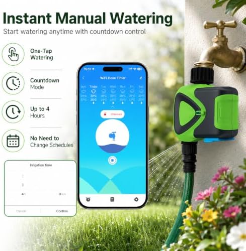 Smart WiFi Hose Timer No Hub Required, App-Controlled Sprinkler Timer for Garden Hose, Automatic Watering Timer for Lawn Yard Greenhouse, Rain Delay, 3/4 Inch Faucet, IP65 Waterproof - Image 3