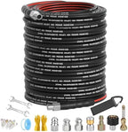 Sewer Jetter Kit for Pressure Washer 200FT, Drain Cleaner Hose 1/4 Inch NPT, NPT Corner Swivel and Push Button Nose Sewer Jet Nozzle Wrenches Gloves Waterproof Tape Pearl Brooch,5800PSI by SITIMIMIL