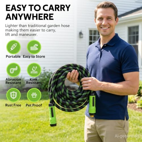 NON-EXPANDABLE Garden Hose 75 FT Water Hose with 10-Function Spray Nozzle - Image 6
