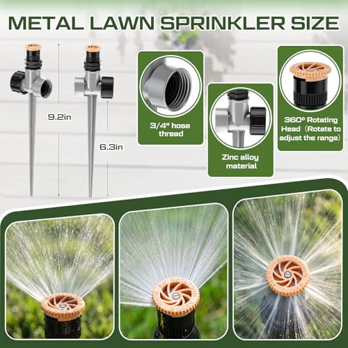 Tioncy 4 Pack Metal Lawn Sprinkler for Yard Garden Hose Sprinkler on Spike Base with Sprinklers Stake 360 Degree Adjustable Grass Water Nozzle for Grass Patio Irrigation Nurseries Greenhouse - Image 3