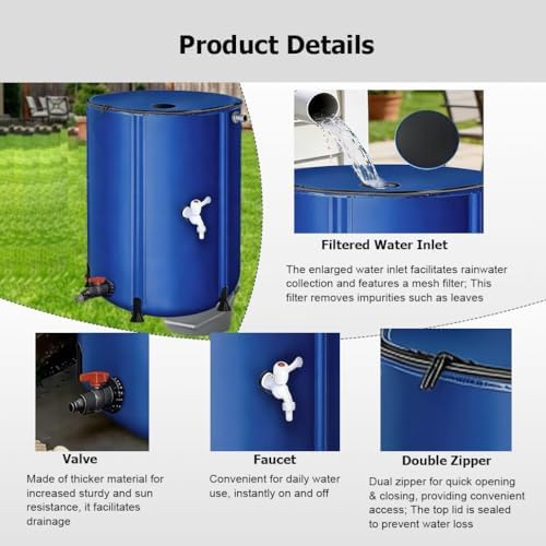 Portable Rain Barrel, 13-264 Gal Water Storage Tank Catcher Container with Filter Spigot to Collect Rainwater from Gutter, Rainwater Collection System - Image 3