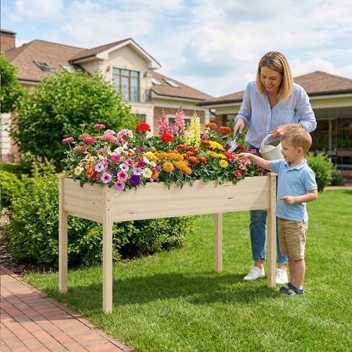 Raised Garden Bed with Legs, 48x24x30in Tall Wooden Elevated Planter Box with Liner for Flowers Vegetables Herbs, Outdoor Reinforced Large Raised Bed for Balcony/Patio/Backyard - Image 2