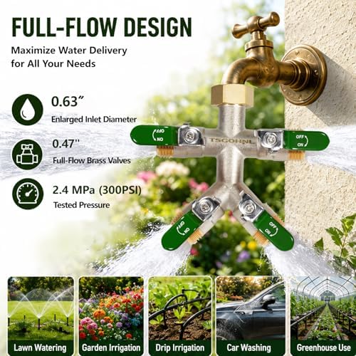 4 Way Garden Hose Splitter, 3/4” GHT Heavy Duty Brass - Image 3