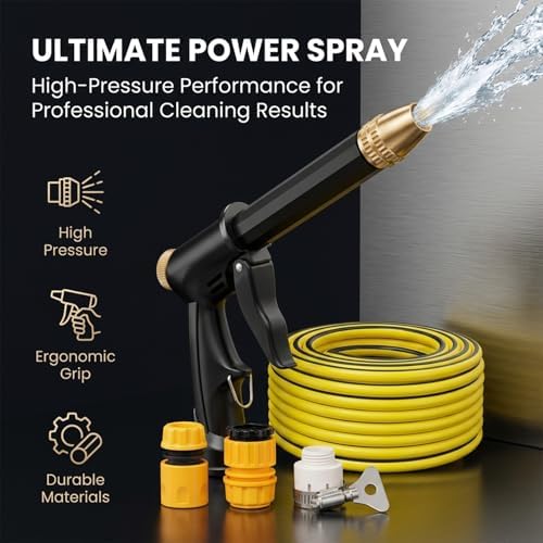 Multifunctional Car Wash Tool,Adjustable Hose Nozzle Heavy Duty with 16X Flow Boost,360° Adjustable Water Sprayer for Car Patio and Garden (H2 Long Spray Gun + 3 Connectors + 16.5FT(5m) Hose) - Image 3