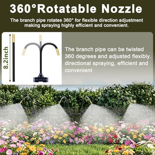 50Ft Drip Irrigation System, 360° Bendable Misting Irrigation Kit, Automatic Garden Watering System with Upgraded Brass Nozzles and 8mm Tubing,DIY Adjustable Sprinkler Set for Greenhouse,Yard,Patio - Image 6