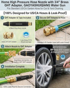 Home High Pressure Hose Nozzle with 3/4" Brass GHT Adapter,Heavy Duty Adjustable Twist Hose Nozzle Jet Sweeper Nozzles Fit Standard US/CA Garden Hose for Car & Yard Cleaning (3) - Image 2
