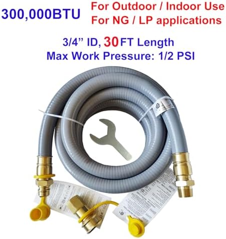 30FT 3/4" ID Natural Gas Hose with 3/4 Quick Connect for Standby Generators, Long Gas Flex Line Hose for NG/LP Propane Appliances Construction Heaters, Tool Included - Image 3