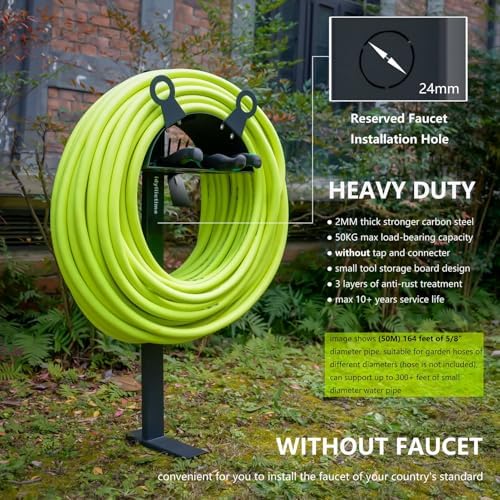 Garden Hose Holder Freestanding for Outside With Tool Storage Heavy Duty 2MM Carbon Steel (Deep Grey, Without Faucet) - Image 2