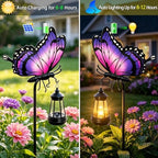 2 Pack Butterfly Solar Garden lights Outdoor Waterproof, Gift for Women Mom Grandma Daughter, Stake lights with Solar Lantern, Hanging Solar Light, Solar Path Light Yard Art Outside Patio Garden Decor - Image 3
