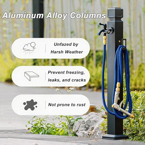 Outdoor Garden Water Column with 32ft Flexible Hose Spray Gun, Aluminum Alloy Freestanding Garden Water Column for Yard, Car Washing(60cm/24in) - Image 6