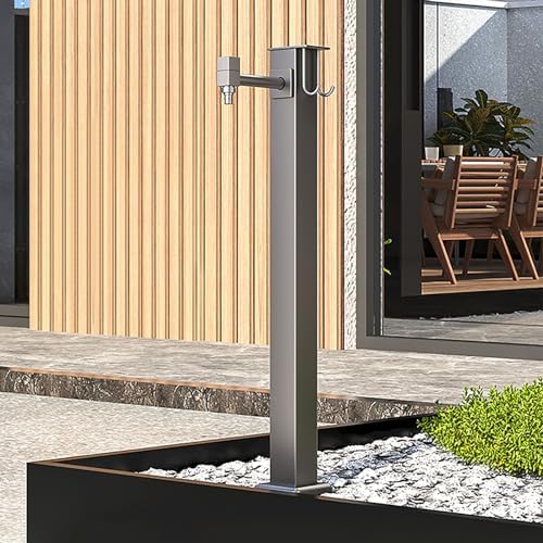 Vertical Garden Faucet Column for Outdoor, Heavy Duty Steel Hose Holder with 15M Spray Gun & Hooks - Free Standing Tap Water Fountain Stand for Villa Courtyard Watering, Floor Mounted by Unknown