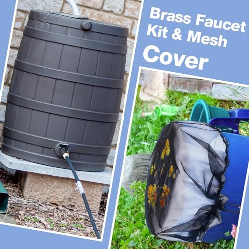 Tujoe 4 Set Rain Barrel Kit Barrel Spigot Kit 3/4 Mesh Cover with Drawstring PVC Barrel Spigot Brass Faucet Kit Bulkhead Fitting Hose Faucet Adapter Thread Seal Tape for Rain Barrel Water - Image 6