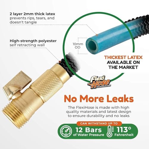 Flexi Hose with 8 Function Nozzle, 25FT - Lightweight Expandable Garden Hose, No-Kink Flexibility, 3/4 Inch Solid Brass Fittings and Double Latex Core - Image 4