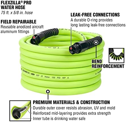 Flexzilla Pro Water Hose with Reusable Fittings, 5/8 in. x 75 ft., Heavy Duty, Lightweight, Drinking Water Safe, ZillaGreen - HFZWP575-E - Image 3
