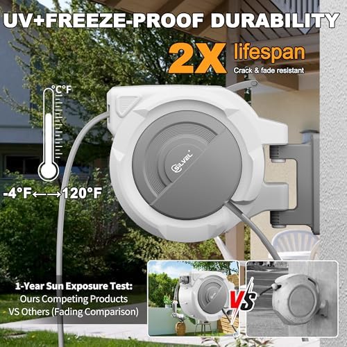 Retractable Garden Hose Reel, 1/2" x 150FT Heavy Duty Auto Hose Reel Wall Mounted, Upgraded UV Resistant with 10 Pattern Nozzle, Any Length Lock & Slow Return System,180°Swivel Bracket,Light Grey - Image 2