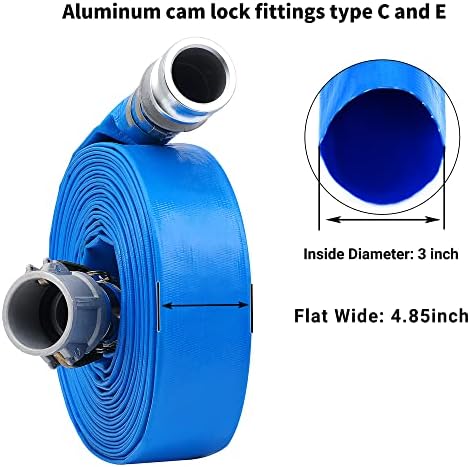 3" x 50ft PVC Lay Flat Discharge Hose With Aluminum Camlock C & E Fittings, Cam Lock Fitting, Heavy Duty Reinforced Pump Backwash Hose Assembly - Image 2