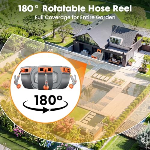 NEWBULIG Garden Hose Reel, 1/2" x 100 ft Retractable Heavy Duty Water Hose - Image 3