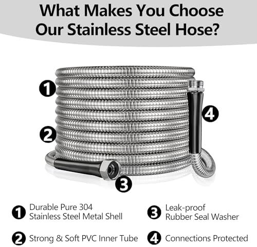 200ft Garden Hsoe - 2026 New 304 Stainless Steel Garden Hose with 3/4'' Fittings – Lightweight, Durable, and Kink-Free, Metal Water Hoses for Gardening - Image 6