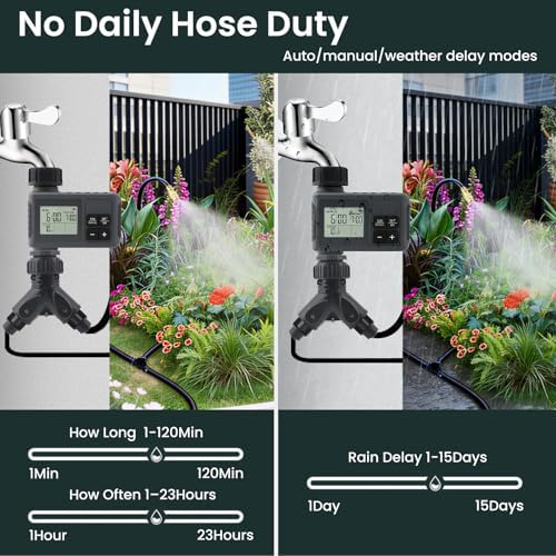 100FT Smart Drip Irrigation System with Water Timer – Automatic Garden Watering System with 360° Bendable Hose & 24 Adjustable Nozzles for Garden, Yard, Lawn,Compatible with 3/4" & 1/2" Hose - Image 3