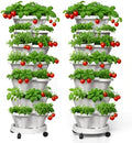 7 Tiered Strawberry Planters 2 Pack, Vertical Stackable Planter, Herb Stacking Tower Garden, Flower and Vegetable Planters with Support Pole Indoor & Outdoor with Removable Wheels - White by Lykvrii