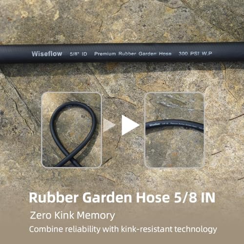Wiseflow Garden Hose 50FT x 5/8", Heavy Duty Rubber Hose, Water Hose with Five Layered Braiding, Male Female Fittings, 1000PSI Burst, 300PSI Working for Yard, Car Wash, Pets (Black) - Image 5