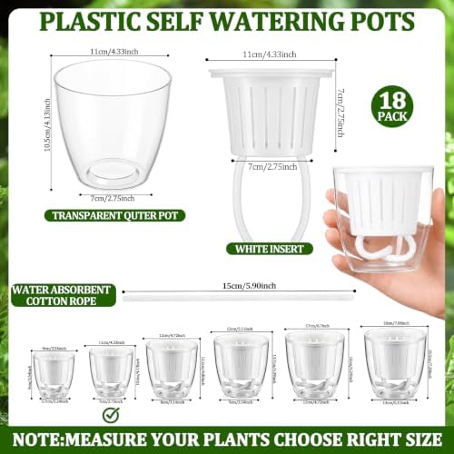 Self Watering Plant Pots, 4.3'', Transparent White, 18 Pcs - Image 2
