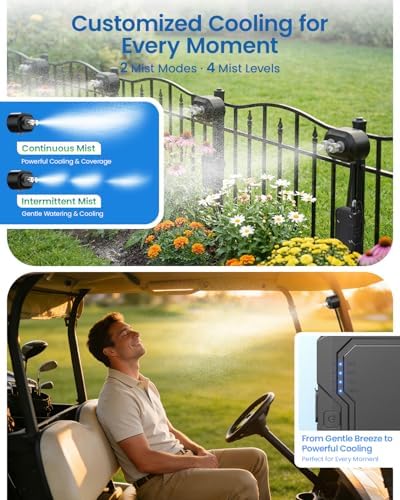 Ausic Portable Magnetic Misting System with Pump, 6000mAh Outdoor Fan Misters Kit for Outside Patio Golf Cart, Water Sprayer for Cooling Sport, Canopy, Beach, Camp, Gazebo, Umbrella, Dugout- 2 Nozzles - Image 5