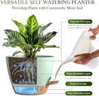 Plant Pots, 4 Pack 12/10/9/8 Inch Self Watering Pots with Drainage Holes, Water Level Indicator Deep Reservoir, Large Planters for Indoor Outdoor Plants - Green Brown - Image 4