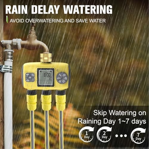 3 Outlets Smart Sprinkler Timer for Garden Hose, Programmable Digital Display Water Hose Timer Outdoor, IPX5 Watering System for Lawn, 0.75 or 0.5 Inch Faucets - Image 4