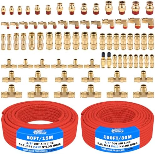 CheeMuii 76 Pcs Brass DOT Air Line Fittings with 1/4" & 3/8" DOT Air Hoses by CheeMuii