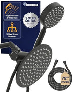 HammerHead Showers® Solid Metal Dual Shower Head Combo – MATTE BLACK – 8 Inch Rainfall High Flow Shower Head & Handheld Shower Head High Pressure with Hose 6ft - Hotel-Like Double Shower Heads by HammerHeadShowers