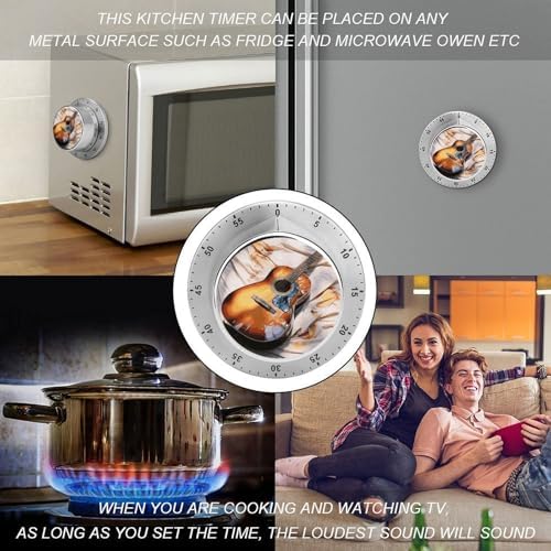 Watercolor Acoustic Guitar Digital Timer for Kids Stainless Steel Mechanical Kitchen Timer Sleek Cooking Timer 60 Minute Cute Countdown Timer for Baking Cooking Home Kitchen Gift - Image 4
