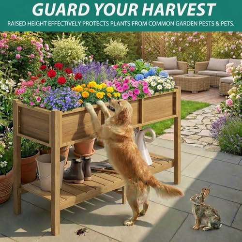 YITAHOME Raised Garden Bed Outdoor HDPE with Shelf, 48x18x30in Poly-Wood Weather-Resistant Elevated Planter Box with Legs for Vegetable Flower, Herb Garden Bed for Backyard Balcony Garden, Brown - Image 2