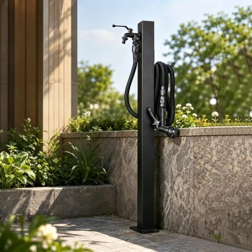 Outdoor Faucet Stand with Hose Holder, Freestanding Garden Water Column, Stainless Steel Outdoor Water Station for Garden Hose Connection by Unknown