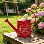 Vintage Metal Watering Can with Fresh Farmhouse Flowers Emboss Garden Distressed Red Decorative Watering Pot Farmhouse Waterer for Home Garden Balcony Courtyard Christmas Decor (Red) - Image 5