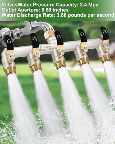 5 Way Hose Splitter Heavy Duty, Garden Hose Splitter with 5 Long Handle, Full Flow Brass Nickel Plated Water Hose T Spigot Splitter Adapter Connector, 3/4 - Inch GHT Thread (Black) - Image 6