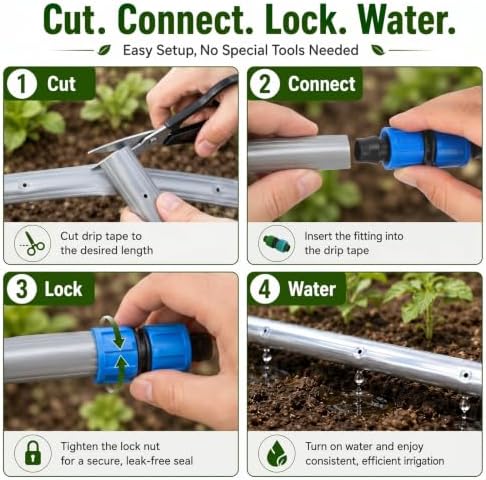 Tondiamo 500 ft 5/8" Drip Tape Irrigation Kit 16 Mil 6" Spacing, Green - Image 4