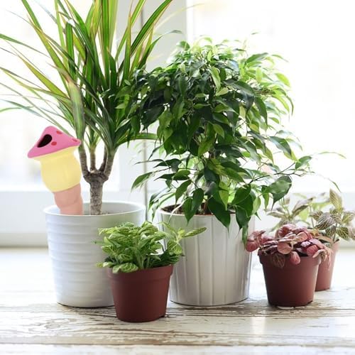 4pcs Mushroom Shape Self Watering Spikes for Indoor Plants Terracotta Watering Stakes Plant Waterer Tool Set Automatic Drip Irrigation for Flower Pots and Garden Use Random Color - Image 5