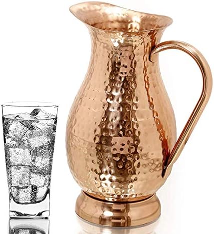 Pure Copper Pitcher with a Lid, Large Size Solid Handcrafted Copper Water Hammered Jug, Capacity 70 Oz/2000ml, Copper Carafe For Home, Hotels & Gifting - Image 3